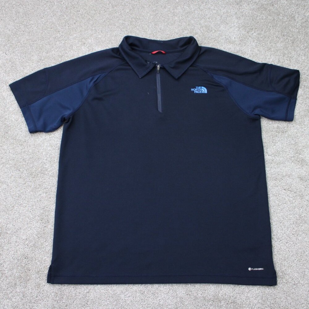 The North Face Polo Shirt Mens Large Blue 1/2 Zip FlashDry Poly S/S Pullover